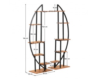 Kovový stojan na kvety (2 ks) Feran - čierna / dub