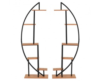 Kovový stojan na kvety (2 ks) Feran - čierna / dub