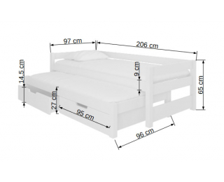 Detská posteľ s prístelkou Filis 90x200 cm - biela / sivá