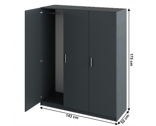 Trojdverová šatníková skriňa Green - grafit