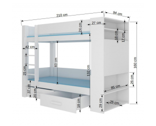 Poschodová posteľ s úložným priestorom Guinea 80x180 cm - biela