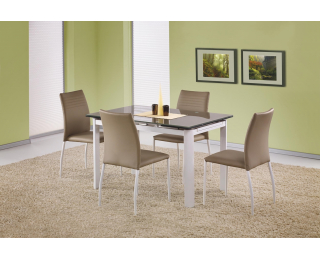 Rozkladací jedálenský stôl Alston - béžové sklo / biely kov