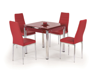 Sklenený rozkladací jedálenský stôl Kent - červená / chróm