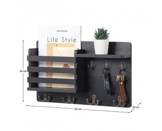Vešiak na stenu s organizérom Imre - čierna