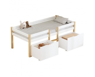 Detská posteľ s úložným priestorom Juna 90x200 cm - biela / dub