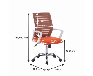 Kancelárska stolička s podrúčkami Cage - oranžová / biela / chróm