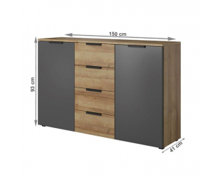 Komoda Manno 4S2D - dub riviera zlatý / grafit