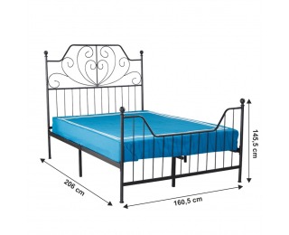 Kovová manželská posteľ s roštom Rajana 160x200 cm - čierna