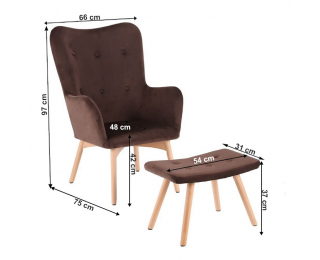 Kreslo s taburetkou Lager New - čokoládová / buk