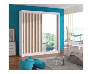 Šatníková skriňa s posuvnými dverami Ladder 203 - biela / dub craft