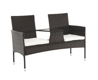 Záhradná dvojsedačka z umelého ratanu so stolíkom Lalit - hnedá / krémová