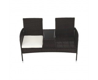 Záhradná dvojsedačka z umelého ratanu so stolíkom Lalit - hnedá / krémová