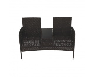 Záhradná dvojsedačka z umelého ratanu so stolíkom Lalit - hnedá / krémová