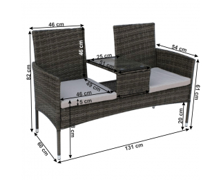 Záhradná dvojsedačka z umelého ratanu so stolíkom Lalit - sivá