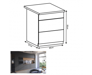 Dolná kuchynská skrinka Langen D60S3 - dub artisan / sivý mat
