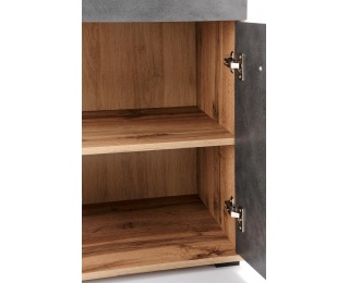 Dvojdverová komoda so zásuvkami Lima KM1 - dub wotan / sivá Dvojdverová komoda so zásuvkami Lima KM1 - dub wotan / sivá