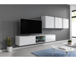 TV stolík na stenu Livo 180W - biela / biely lesk