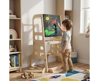 Montessori učiaca veža s tabuľou 3v1 Magan - prírodná