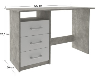 Písací stôl Makodi - beton / biela