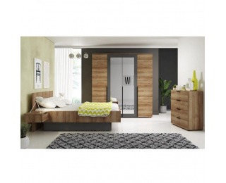 Posteľový rám s nočnými stolíkmi Manno 160 - dub riviera zlatý / grafit