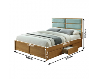 Manželská posteľ s roštom a úložným priestorom Irisun 160 - dub / mentolová