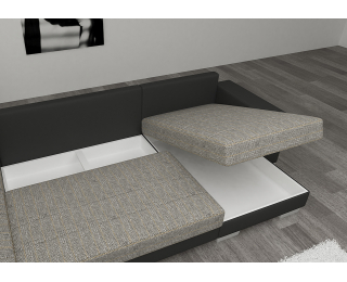 Rohová sedačka U s rozkladom a úložným priestorom Mariano L - sivá (Sawana 05) / biela (Soft 17)