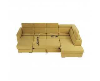 Rohová sedačka U s rozkladom a úložným priestorom Marieta P - žltá / hnedá
