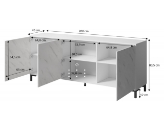 Trojdverová komoda Marmo 200 3D - biela