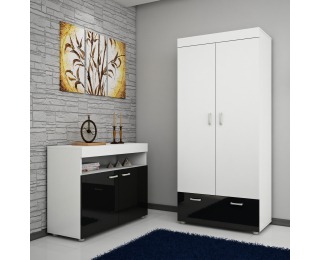 Šatníková skriňa Max MAX-05 2D - biela / čierny lesk