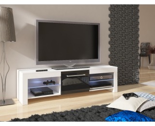TV stolík Flex - biela / čierny vysoký lesk