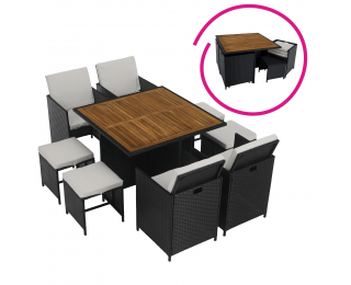 Záhradný nábytok z umelého ratanu Melford - čierna / krémová / prírodná