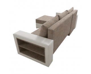 Rohová sedačka s rozkladom a úložným priestorom Merak Roh L - biela / hnedý melír