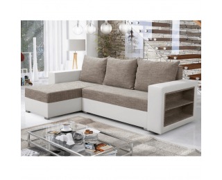 Rohová sedačka s rozkladom a úložným priestorom Merak Roh L - biela / hnedý melír