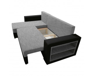 Rohová sedačka s rozkladom a úložným priestorom Merak Roh L - čierna / sivý melír