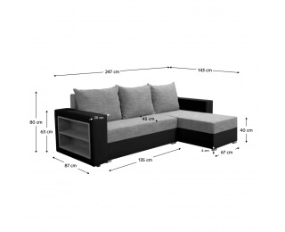 Rohová sedačka s rozkladom a úložným priestorom Merak Roh P - čierna / sivý melír