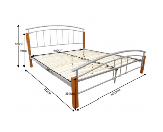 Kovová manželská posteľ s roštom Mirela 180 - jelša / strieborná