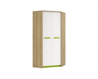 Rohová šatníková skriňa Best 1 - dub divoký / biela linea / limetková