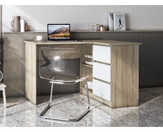 Rohový PC stolík Afors - dub sonoma / biela