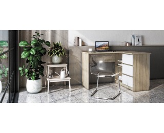 Rohový PC stolík Afors - dub sonoma / biela