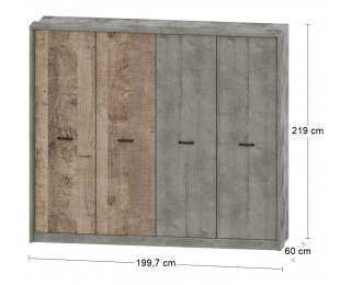 Štvordverová šatníková skriňa Bova W-4D - pieskový dub / woodcon