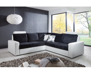 Rohová sedačka s rozkladom a úložným priestorom Belise - armada PU biela / hippo čierna