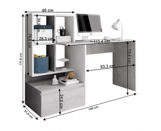 Písací stôl Nereo - betón / biely mat