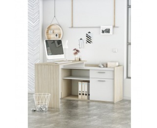 Rohový PC stolík Nevadis - biela / dub shanon