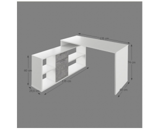 Rohový písací stolík Noe New - biela / betón