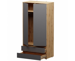 Dvojdverová šatníková skriňa so zásuvkami Norman 2D/2DR - sivý grafit / dub wotan Dvojdverová šatníková skriňa so zásuvkami Norman 2D/2DR - sivý grafit / dub wotan