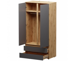 Dvojdverová šatníková skriňa so zásuvkami Norman 2D/2DR - sivý grafit / dub wotan Dvojdverová šatníková skriňa so zásuvkami Norman 2D/2DR - sivý grafit / dub wotan