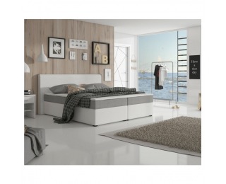 Čalúnená manželská posteľ s matracmi Novara 180 - biela / sivá (megakomfort)