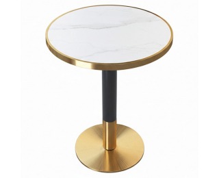 Jedálenský bistro stôl Oren 80 - biely mramor / čierna / zlatá