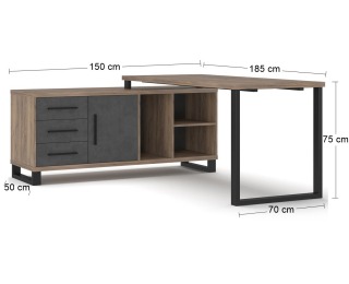 Rohový písací stôl Ovida 1D3DRWS - craft tobaco / matera