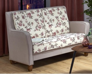 Pohovka London XL - béžová / vzor kvety / orech Pohovka London XL - béžová / vzor kvety / orech